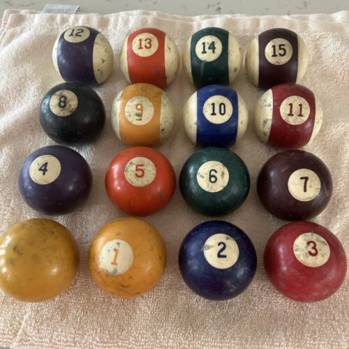 Balls de billard vintage piscine lot de 16 antiques 2 1/8” - Photo 1 sur 4