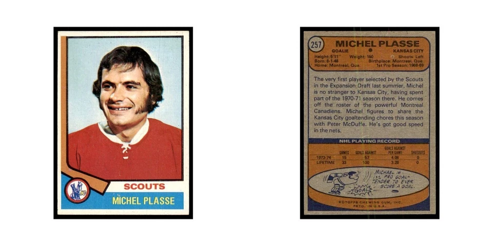 Michel Plasse 1974 Topps #257 Hockey Cards Hockey Card EX - Image 3 of 3