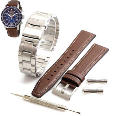 Steel & Leather Watch Band Strap For Citizen Chronograph CA0648-09L B612-S111200