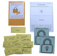 Teacher Made Math Learning Center Game Identifying Key Words Addition/Subtract