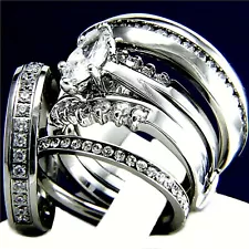 Engagement Ring Stainless Steel Men's CZ Women's Wedding Band Set