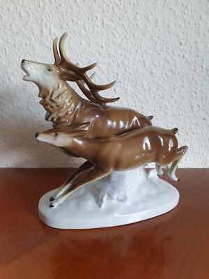 Alte Porzellan-Figur Hirsche,  Wagner & Apel , Herkunft Lippeldorf, GDM