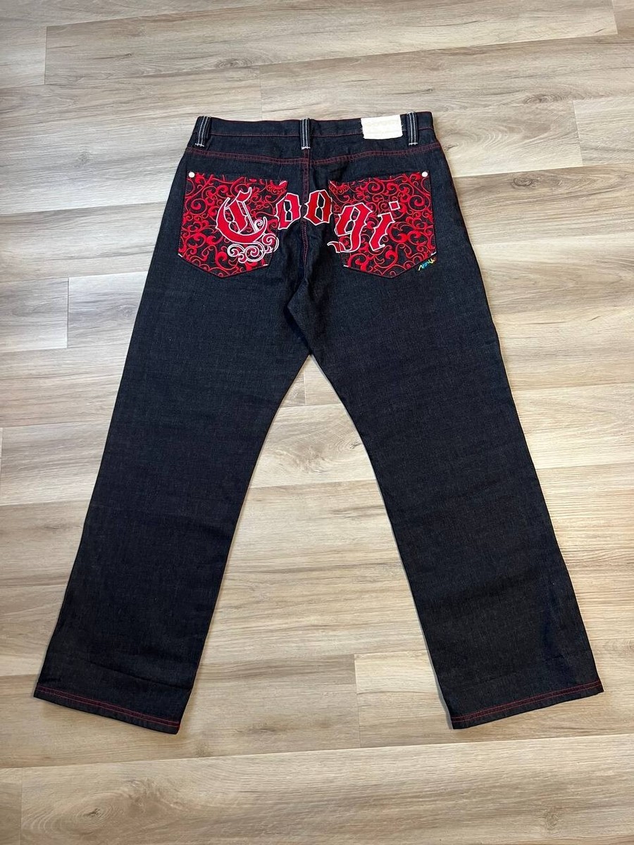 Vintage Coogi Jeans Mens 38x34 Red Baggy Embroidered Cyber Goth