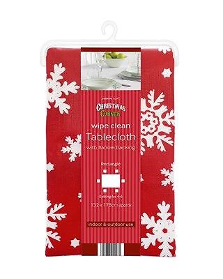 Christmas Red Snowflake Wipe Clean Tablecloth PEVA 132cm x 178cm