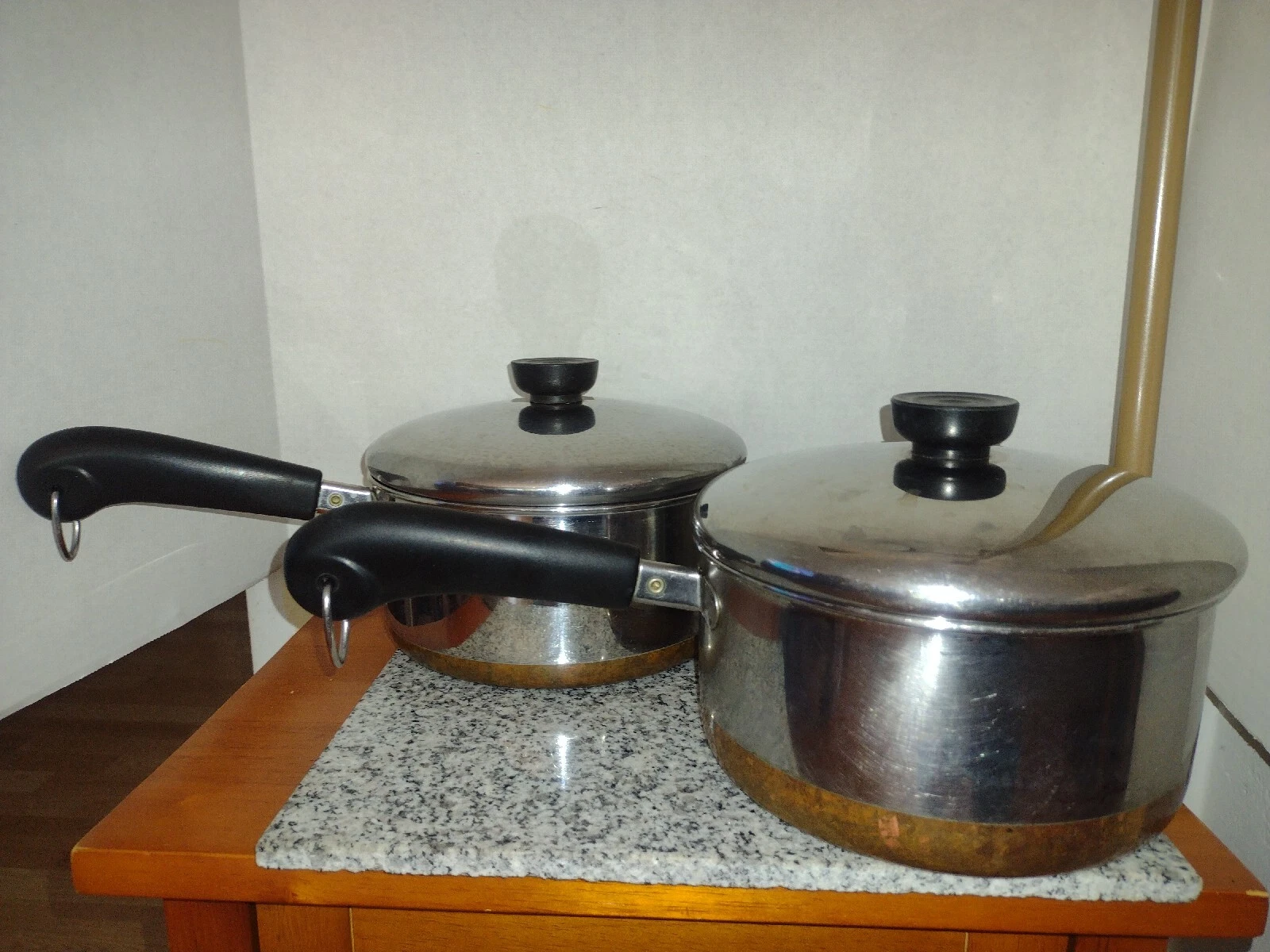 2 Revere Ware 2 Qt Sauce Pan/Lid Copper Bottom Stainless, Steel #1801, 2 Lot.USA