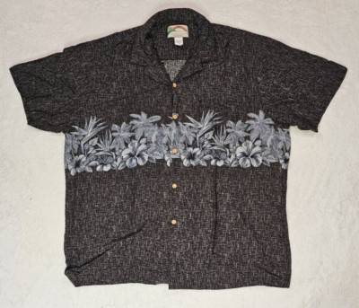 Vintage Paradise Found Shirt Mens 2XL XXL Black Floral Rayon Hawaiian Button Up