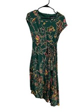 Donna Morgan Green Floral Rayon Wrap Dress Sz 4 Cap Sleeves Asymmetrical Hemline