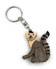 Fatto a Mano Legno Portachiavi Lemur Scimmia Scimmietta Animale Zoo Madagascar