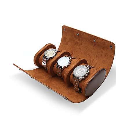 MISHITU 1/2/3-Slot Watch Storage Roll Travel Bag Portable Vintage Leather Watch Display Box Storage Bag Watch Organizer Men Gift