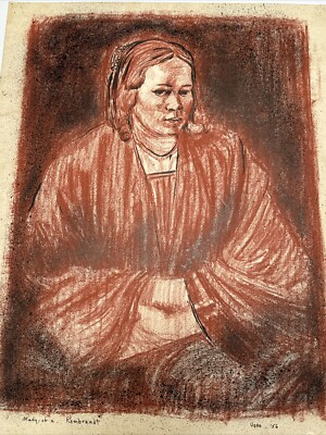 REMBRANDT STUDY DRAWING BY VOSS SIGNED DATED 1956 MID CENTURY MODERN CALIFORNIA