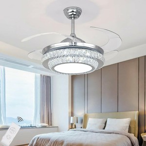 Details About Modern Remote Crystal Chandelier Ceiling Fans Led Lights And Retractable Pendant