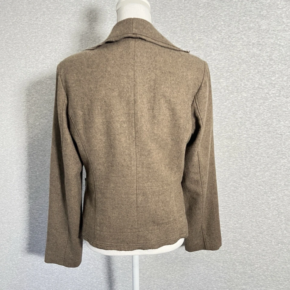 Blazer Cabi Mujer 8 Marrón Tweed Mezcla Lana Chaqueta Academia Y2K Volantes A Medida Foto 4 de 4