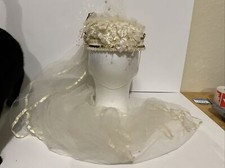 Vintage Ivory Bridal Veil Hat Headpiece Beaded Sequins With Flower Detail