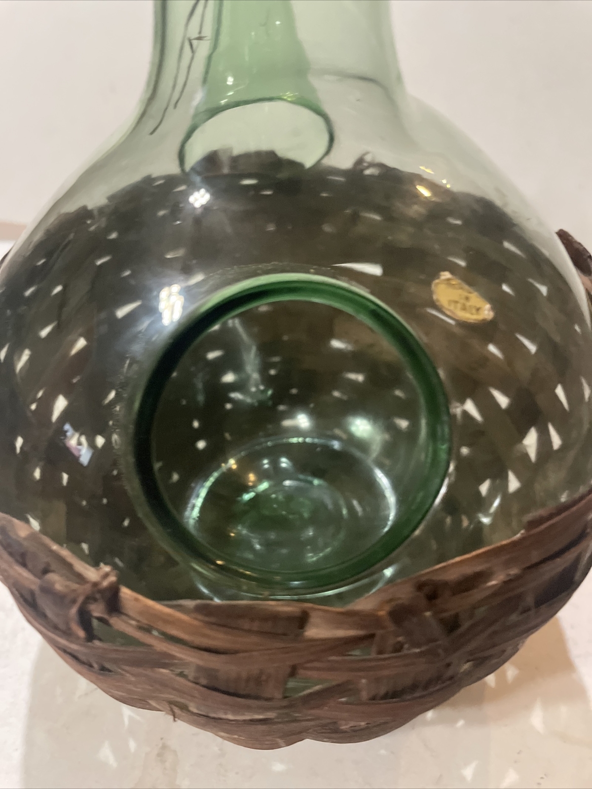 Vintage Green Glass Wine Decanter Chiller Woven Basket Made In Italy eBay