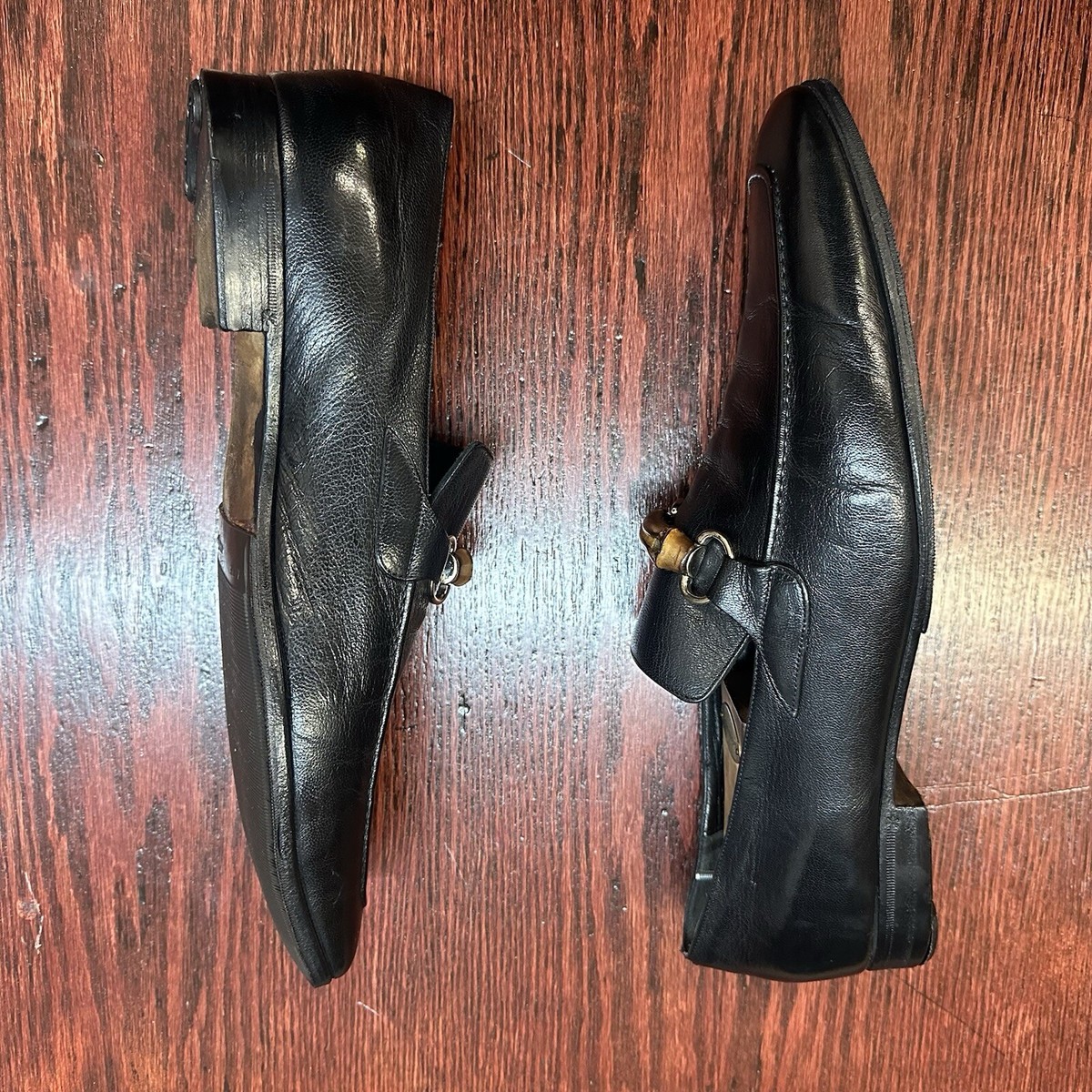 $1,100 Mens Gucci Black Leather Bamboo Bit Loafers Sz 11 G 