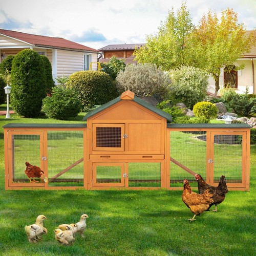 Outdoor 84" Wooden Rabbit Hutch Chicken Coop Poultry Habitat Small Animal House