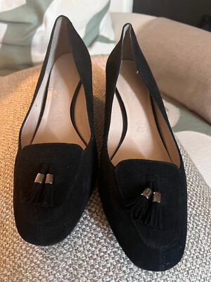 M&S FOOTGLOVE BLACK SUEDE SHOES SIZE UK WIDE FIT
