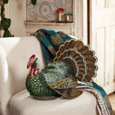 John Derian Target Beaded Fall Turkey Shaped Pillow Thanksgiving