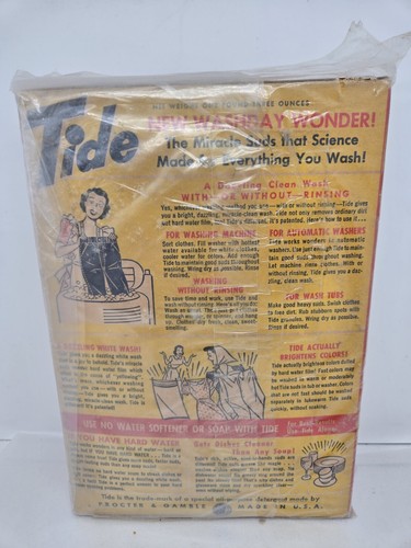 Tide Detergent New Washing Miracle Large Size Unopened Sealed Box 1950's Vintage - Picture 3 of 6