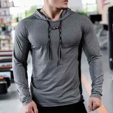 Mens Fitness Tracksuit Running Hoodie Gym Joggers Hooded Outdoor Workout Shirts