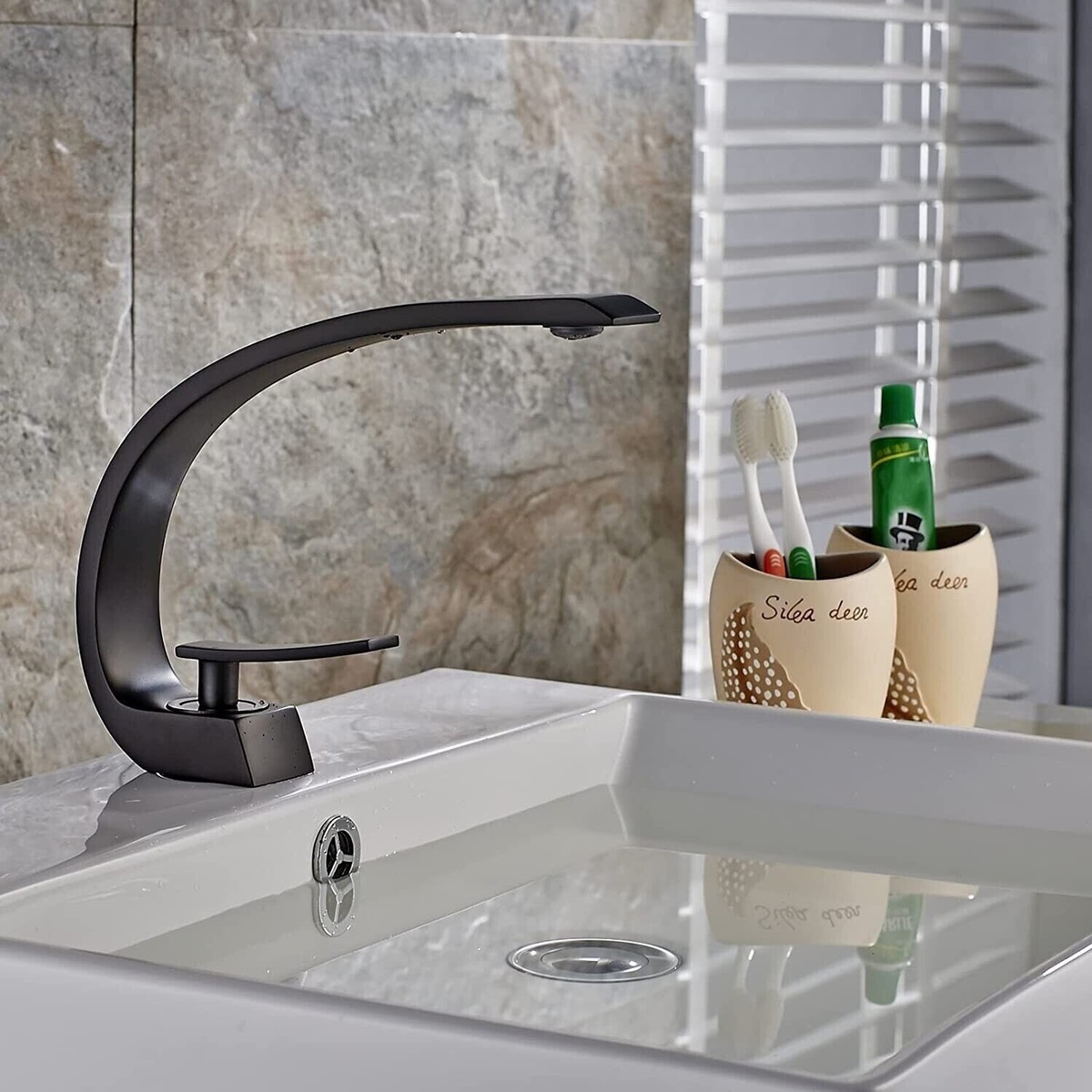 Matte Black Bathroom Sink Faucet Brass Single Hole Single Handle