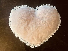 Huge Huggable Soft Velour Pink Heart Pillow W/ White Fringes Valentines Day Pink