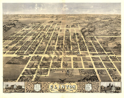 Panoramic Map of Clinton Illinois 16x20