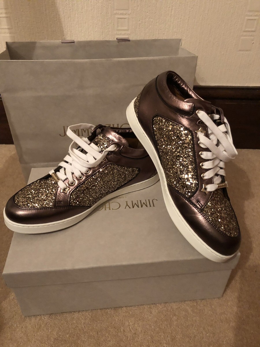 Jimmy Choo Miami Trainers Gold Glitter Jimmy Choo Miami Sneakers