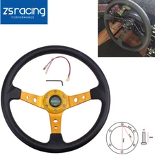 US 350mm 14inch Deep Dish 6 Bolt Racing Steering Wheel Aluminum Horn Button US