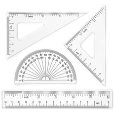 Math Geometry Tool Plastic Ruler Set Triangles Protractor Student Clear