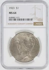 1923 NGC MS64 S$1 Philadelphia Mint Peace Silver Dollar No Reserve