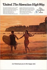 United Airlines 1969 Vintage Print Ad Hawaiian High Way Travel Poster