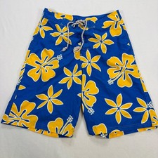 Roundtree  Yorke Mens Blue Yellow Hibiscus Floral Shorts Swim Trunks Size 32