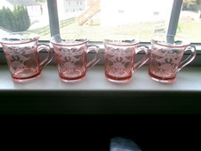 4 RARE HEISEY #447 OPTIC ETCHED PINK GLASS DE...