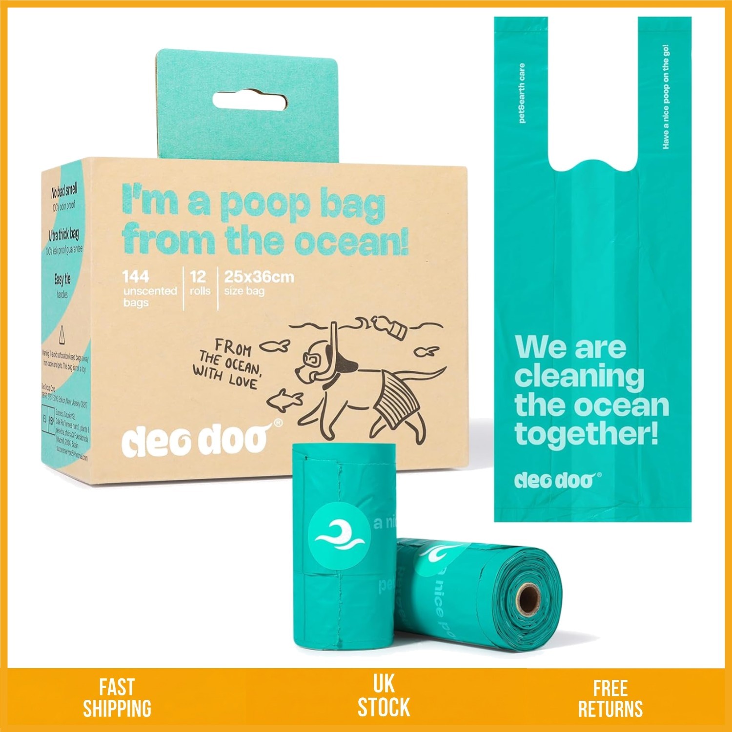 Eco Friendly Ocean Recycled Leak Proof Thick Dog Poop Bags with Handles 144ct
