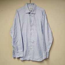 Perry Ellis Portfolio Slim Fit Dress Shirt Men s 17 34/35 Blue Dotted Non-Iron