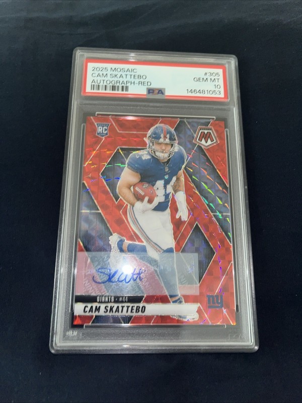 2025 Mosaic Cam Skattebo Autograph-Red RC/199 PSA 10