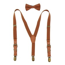 Toddler Kids Boys Bow Tie Suspenders Brown Leather Baby Brown With Bow Tie