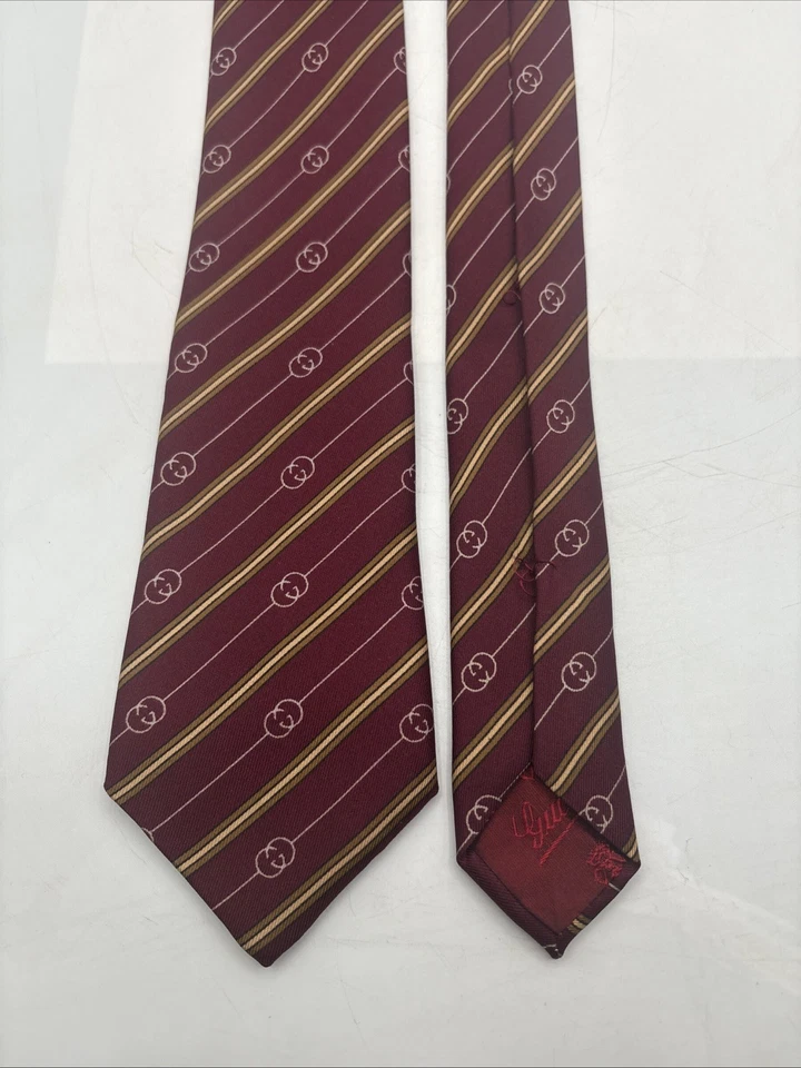 1980 年古驰领带 100% 真丝勃艮第/栗色意大利制造 57 英寸带原装盒 — 第 2/4 张图片
