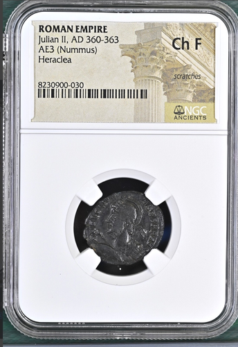 ROMANO GIULIANO II, AD 360-363, AE3 NUMMUS, HERACLEA COME NUOVO NGC CH F 900030 - Foto 1 di 2
