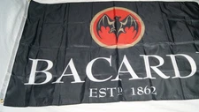 bacardi rum flag 3'x5' black w/ bat logo & metal grommets man cave dorm room