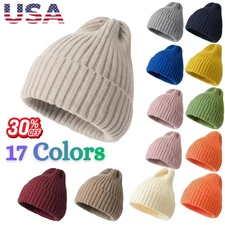 Beanie Hat Cap Plain Knit Ski Skully Cuff Winter Warm Slouchy Men Women Solid CF