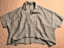 Anthropologie The Dylon Blouse Top Blue Short Sleeve Wide Placket Size PM NWT