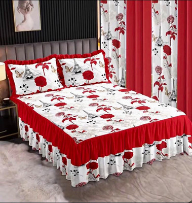7 Pieces set! King size Bed Skirt sheet, Matching Pillow case, Curtains