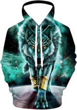 3D Galaxy Wolf Hoodie Unisex Pullover Sweatshirt Cosmic Animal Print