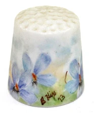 Vintage Signed B. Hix '73 Floral Bone China Thimble