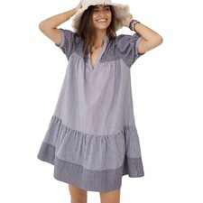 Anthropologie Amadi Yvonne Gray Striped Tiered Tunic Dress Size M