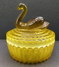 Vintage Jeanette Glass Dresser Dish Lidded Powder Trinket Dish Swan Lipstick VGC
