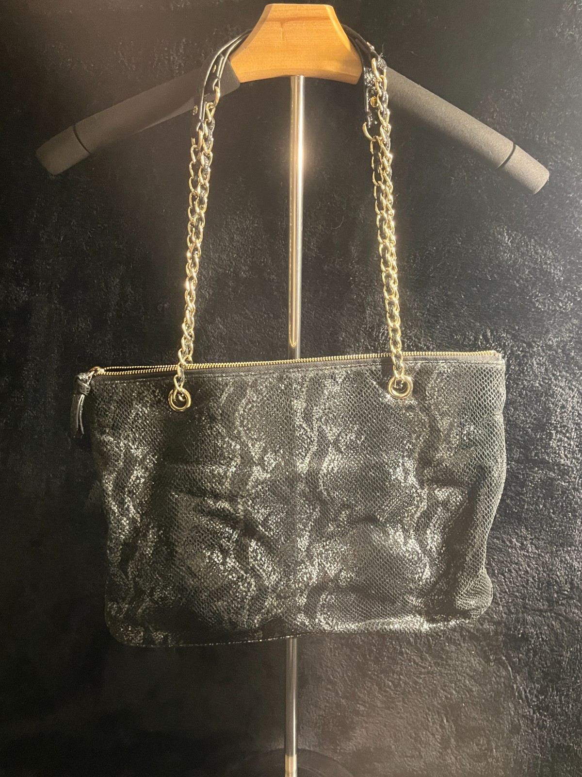 DKNY Black Leather Shimmer Python Print Convertib… - image 3