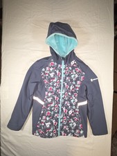 Free Country Girls Softshell Stretch Jacket Floral Gray Teal Hood Size 14/16